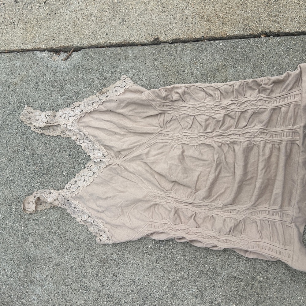 Lace-Trim Taupe Women's Tank